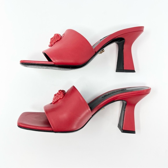 Versace Womens La Medusa Leather Shoes Heels Slides Mules Red Black 36.5 6.5 - Picture 5 of 11